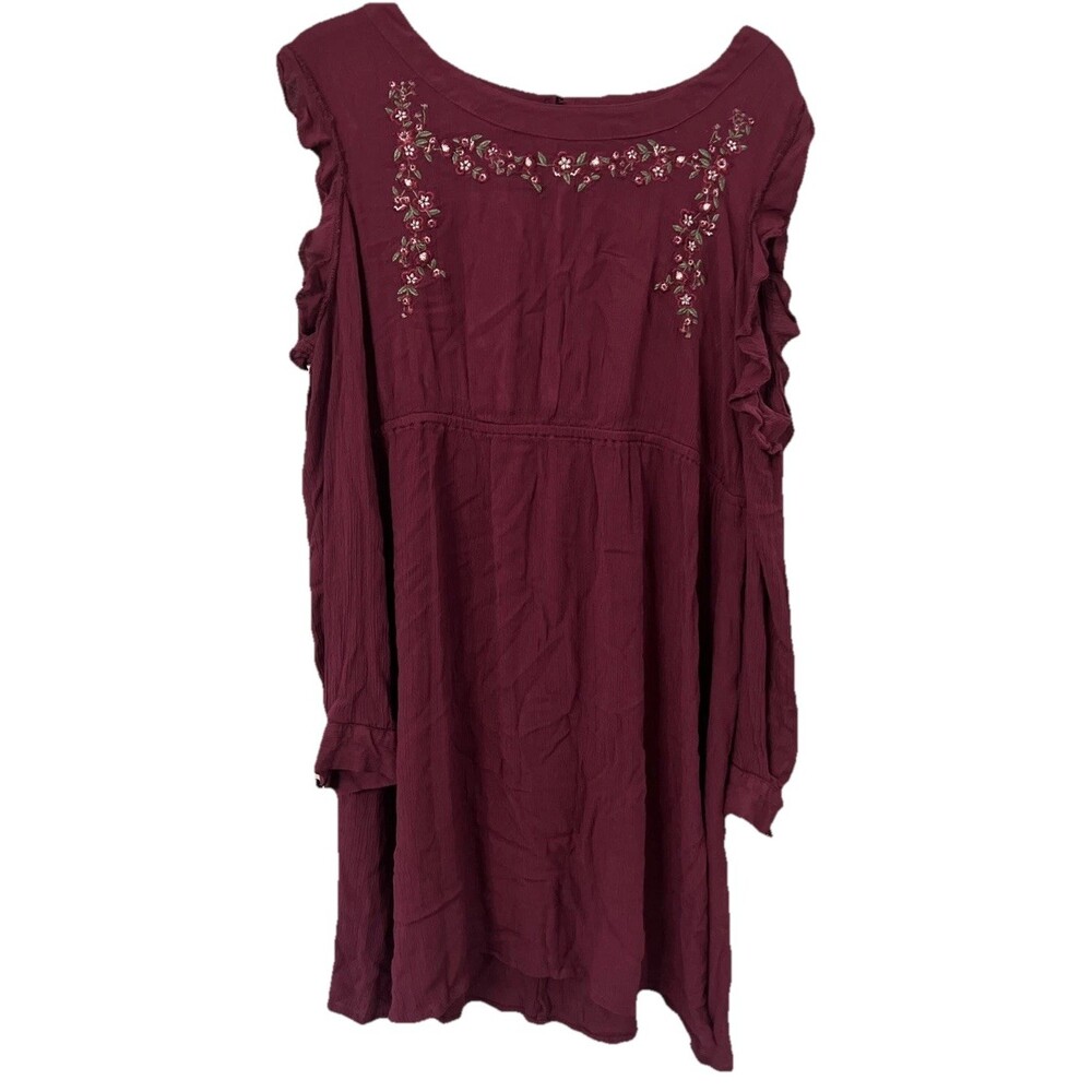 Cherokee Open Shoulder Floral Embroidered Burgundy Size L Dress Western boho